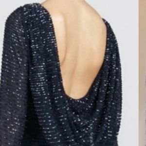 AIDAN MATTOX NAVY BLUE BEADED COCKTAIL DRESS SCOOP BACK SIZE 6